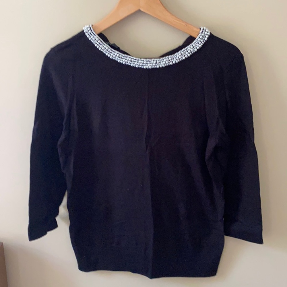 Talbots Black Pearl Neck 3/4 Sleeve Sweater S